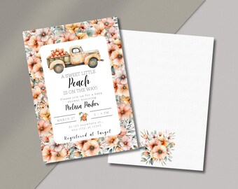 Sweet Little Peach Invitation | Peach Floral | Sweet As A Peach | Fruit Baby Shower | Girl Baby Shower Invite | Peach Theme Baby Shower
