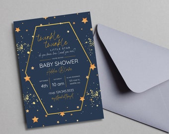 Twinkle Twinkle Little Star Baby Shower Invitation, Baby Shower Invitation cute, Moon and Star Baby Shower, Animated Baby Shower, Babyshower