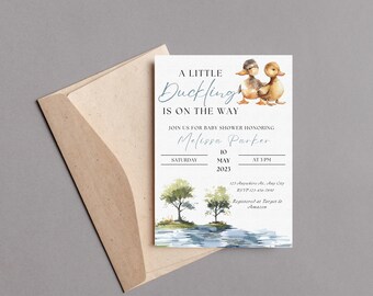 Een klein eendje is onderweg babyshower uitnodigen, babyshower baby eend, wilde eend uitnodigen, jacht babyshower, wilde eend douche