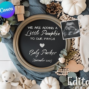 Pumpkin Pregnancy Announcement | Editable Template | Pregnancy Reveal | Digital Announcement | Social Media Announcement | Fall Autumn Baby