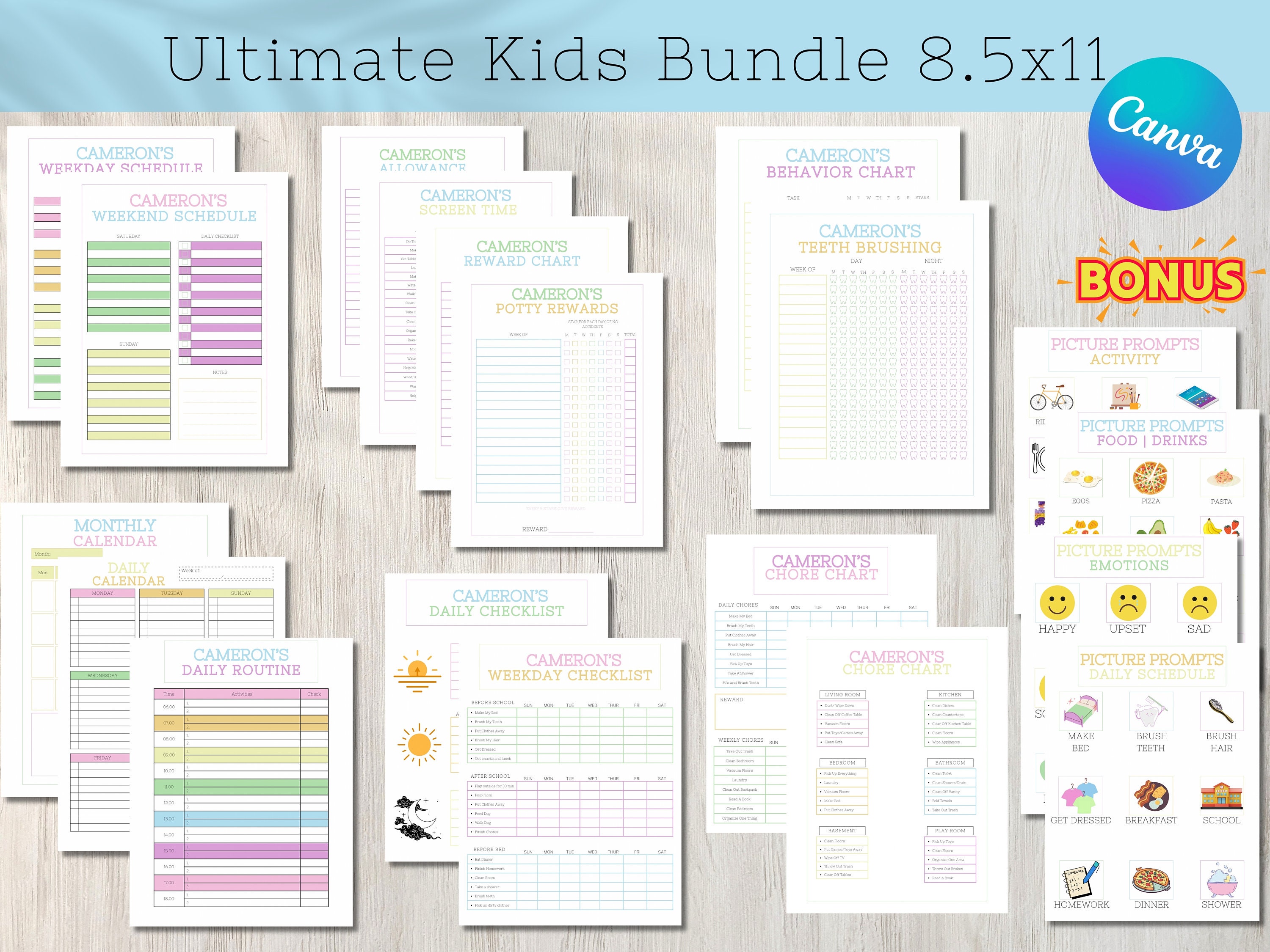 Ultimate Editable Kids Chore Chart Bundle, Kid Daily Checklist ...