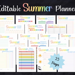 Summer Schedule, Chore Chart For Kids, Summer Routine,  Editable Summer Chore Chart, Screen Time Checklist, Summer Bucket List Printable