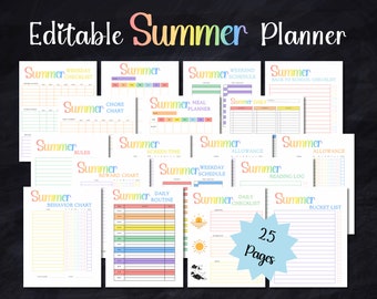 Summer Schedule, Chore Chart For Kids, Summer Routine,  Editable Summer Chore Chart, Screen Time Checklist, Summer Bucket List Printable