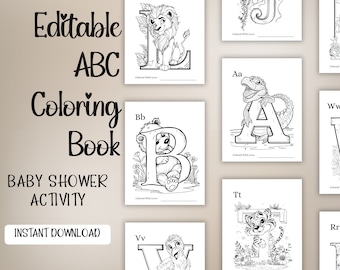 EDITABLE ABC Book Baby Shower Game, Baby Shower Coloring Pages, Alphabet Coloring Book, Baby Shower Activity, Alphabet Coloring, ABC Book