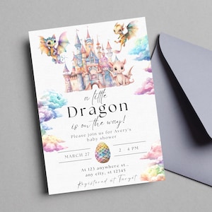Dragon Baby Shower Invitation | A Little Dragon Is On The Way | Digital Template | Baby Shower Invitation | Pastel Baby Dragon Invitation