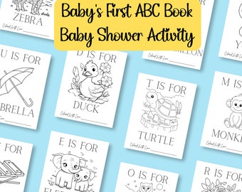 ABC Book Baby Shower Game, Baby Shower Coloring Pages, Alphabet Coloring Book, Baby Shower Activity, Alphabet Coloring, ABC Book, Keepsake