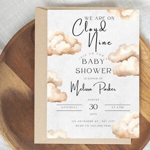 Gender Neutral Cloud Baby Shower | Text Invite | Boy Baby Shower Evite | Editable Baby Shower Evite | Cloud Nine Invite | Blue Baby Shower