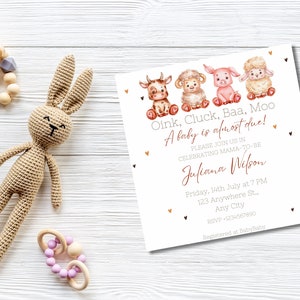 Farm Animal Invite, Barn Baby Shower, Farm Animals Shower, Baby Shower Invites, Ranch Baby Shower, Barnyard Invitation, Editable Template