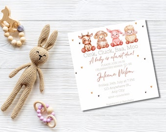 Farm Animal Invite, Barn Baby Shower, Farm Animals Shower, Baby Shower Invites, Ranch Baby Shower, Barnyard Invitation, Editable Template