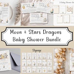 Dragon Baby Shower Invitation | A Little Dragon Is On The Way | Digital Template | Baby Shower Invitation | Moon and Stars | Boy Baby Shower