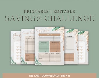 Savings Challenge Printable | Saving Challenge Bundle | 8.5x11 Size Budget Planner | 500 Savings Challenge | Budget Binder | Savings Tracker
