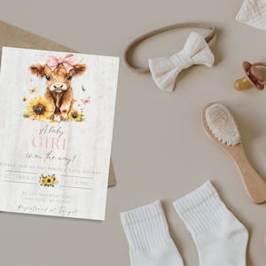 Highland Cow Sunflower Shower Invitation, Boho Baby Shower, Baby Shower Invite Neutral, Girl Baby Shower Invitation, Sunflower Baby Shower