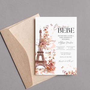 Paris Baby Shower Invitation, Bonjour Bebe, Oh La La Baby Shower, Fall Eiffel Tower Design, French Theme Invite, Printable Template