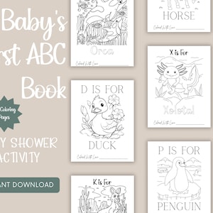 52 PAGES ABC Baby Shower Coloring Book, Baby's First ABC Book, Baby Shower Game Or Activity, Baby Shower Coloring Pages, Alphabet Coloring