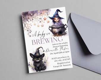 A Baby Is Brewing Baby Shower Invitation | Baby Girl Baby Shower | Halloween Baby Shower | Goth Baby Shower | Spooky Baby Shower |
