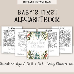ABC Book Baby Shower Game, Baby Shower Coloring Pages, Alphabet Coloring Book, Baby Shower Activity, Alphabet Coloring, ABC Book, Keepsake