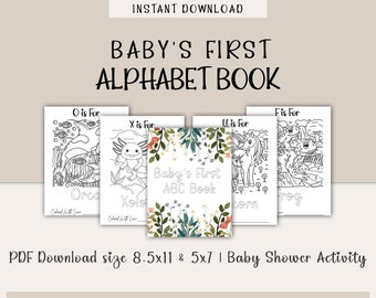 ABC Book Baby Shower Game, Baby Shower Coloring Pages, Alphabet Coloring Book, Baby Shower Activity, Alphabet Coloring, ABC Book, Keepsake