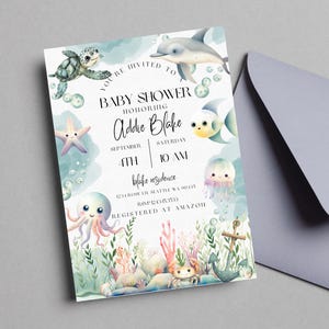 Unter dem Meer-Babyparty einladen | Maritime Babyparty einladen | Wal-Babyparty-Einladung | Ozean-Babyparty einladen | Geschlechtsneutral