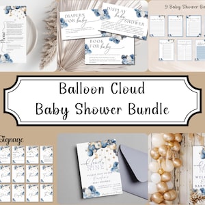 Editable Blue Balloon Cloud Baby Shower | Boy Baby Shower Bundle | Editable Baby Shower Invite | Cloud Nine Invite | Blue Baby Shower