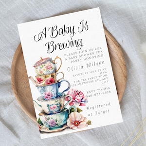 A Baby Is Brewing Baby Shower Invite, Tea Party Baby Shower, Girl Baby Shower, Vintage Shower, Baby Shower Invitation, Floral Baby Shower