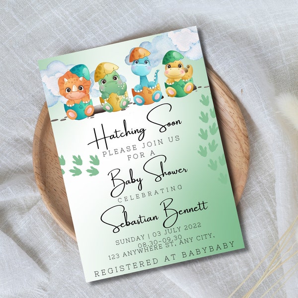 Dinosaur Baby Shower, Baby Shower Invite, Boy Dino Baby Shower, Boy Dinosaur Shower, Editable Invitation, Greenery Dinosaur, Babyshower