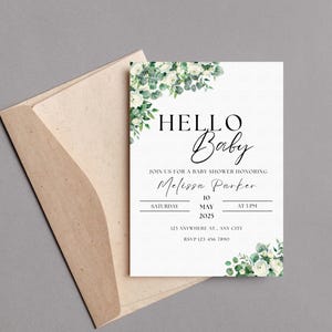 Sage Green Baby Shower Invitation | Text Invite | Baby Shower Greenery Floral | Electronic Phone Invitation Digital | Green Baby Shower