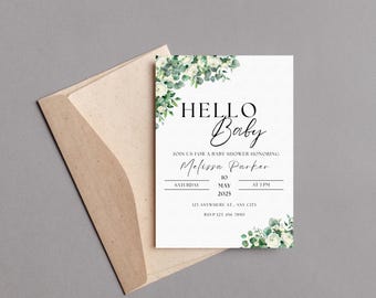 Sage Green Baby Shower Invitation | Text Invite | Baby Shower Greenery Floral | Electronic Phone Invitation Digital | Green Baby Shower