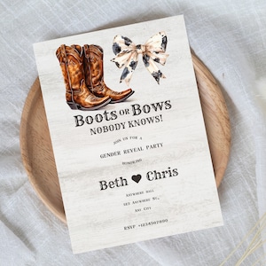 Boots Or Bows Gender Reveal Invite | Cowgirl Or Cowboy Gender Reveal Invitation | Boy Or Girl Wild West Gender Invite | Western Party Theme image 1