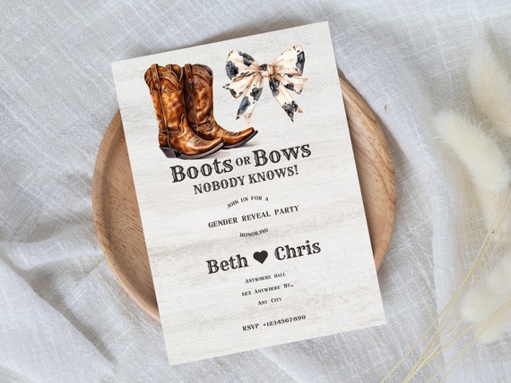 Boots Or Bows Gender Reveal Invite | Cowgirl Or Cowboy Gender Reveal Invitation | Boy Or Girl Wild West Gender Invite | Western Party Theme