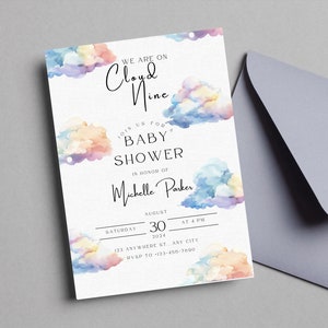 Rainbow Cloud Baby Shower | Text Invite | Boy Baby Shower Evite | Editable Baby Shower Evite | Cloud Nine Invite | Blue Baby Shower