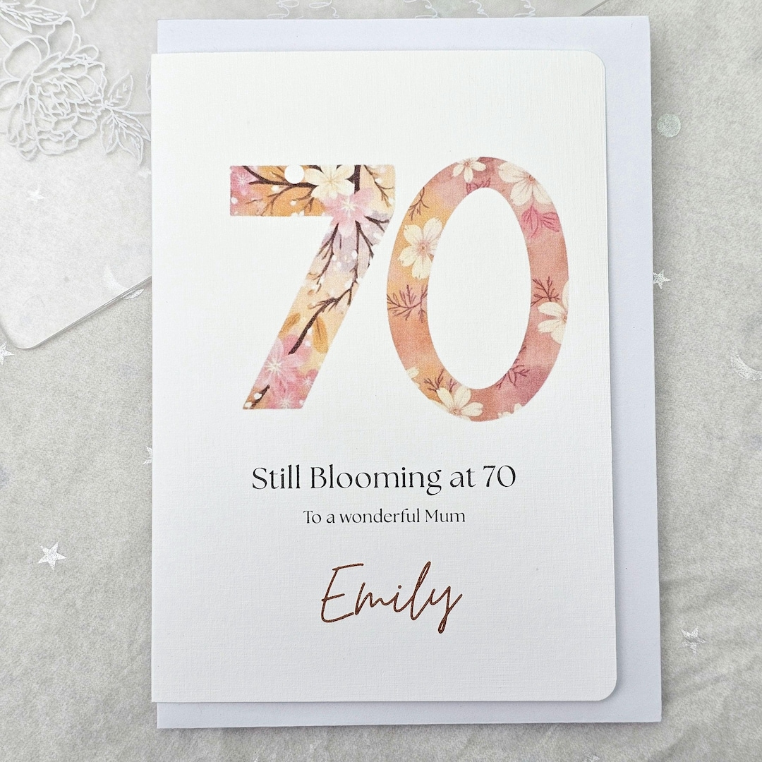 Personalised 70th Birthday Card for Mum | Custom Name Floral 70 Card ...