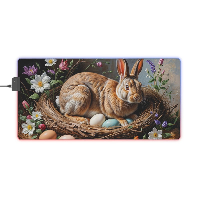 Painting of a rabbit with basket and Easter eggs Gaming Mousepad, Mouse Pad, Large Desk Mat, Keyboard Office Accessories, Best Gift for Kids image 6