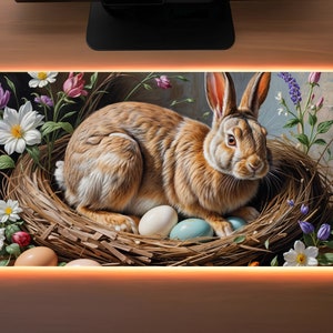 Painting of a rabbit with basket and Easter eggs Gaming Mousepad, Mouse Pad, Large Desk Mat, Keyboard Office Accessories, Best Gift for Kids image 8
