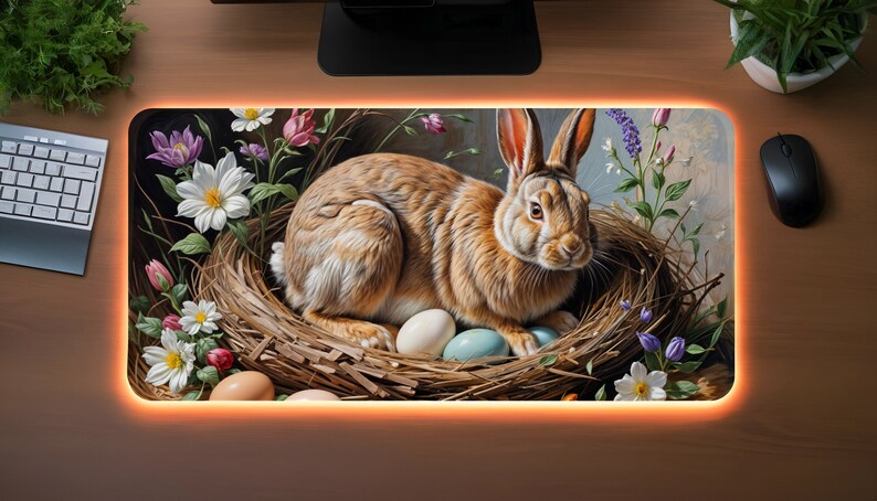 Painting of a rabbit with basket and Easter eggs Gaming Mousepad, Mouse Pad, Large Desk Mat, Keyboard Office Accessories, Best Gift for Kids image 8