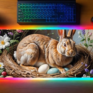 Painting of a rabbit with basket and Easter eggs Gaming Mousepad, Mouse Pad, Large Desk Mat, Keyboard Office Accessories, Best Gift for Kids image 3