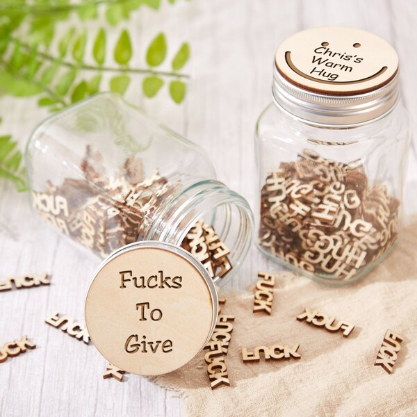 Wooden Fucks Personalized Gag Gift,Jar Of Funny Words And Icons,Jar of Hugs,My Fucks To Give,Jar Of Damn,Hugs To Give,Adult Gifts,Party Gift