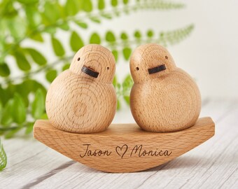 Adorno de pareja de patos, adornos de pareja tallados en madera, regalos del día de San Valentín, regalo de compromiso, decoración de bodas, mejor amigo, regalos para amantes de los animales