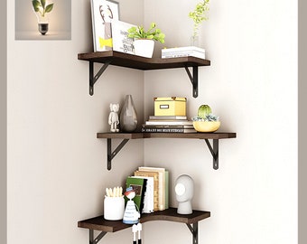 Rustic Corner Shelf | Wooden Floating Shelves Boho Home Decor Wall Mount Home Office Display Stand Living Room Unique Housewarming Gift Idea