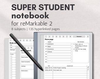 Cuaderno de estudiante reMarkable 2 Planificador académico Planificador Remarkable 2 Plantilla Remarkable Planificador de estudios Cuaderno Remarkable Estudiante Remarkable