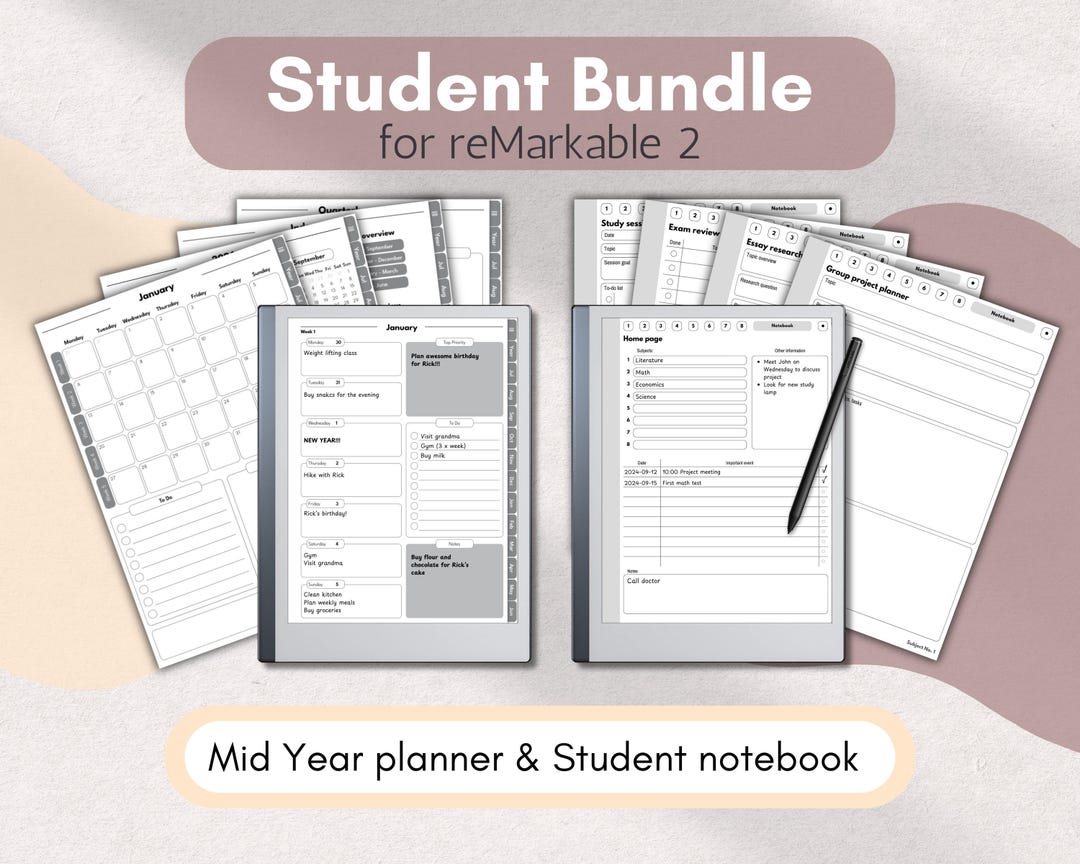 Remarkable 2 Student Bundle Mid Year Planner and Student Notebook ...