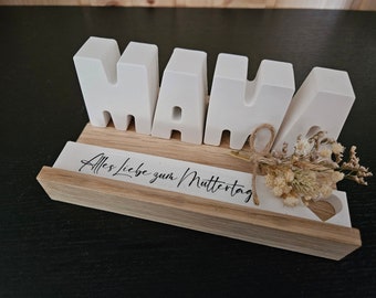 Muttertag/Mama/Geschenkset/Geschenk/Schriftzug/Raysin/Holz Eiche/Klötzchen mit Aufschrift/Buchstaben/Keramik