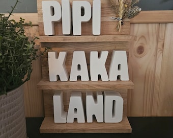 Holzbox mit Schriftzug, Pipi Kaka Land, Raysin, Deko, Keramik, Buchstaben, Badezimmer