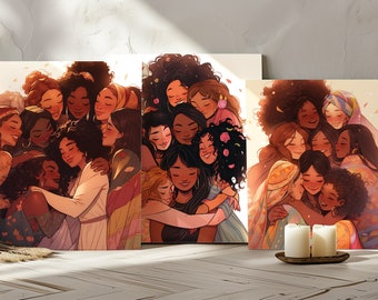 Embrace of Warmth, Sisterhood Love Art Print, Unity and Friendship Print, Women Day, Celebratory Artwork, Love and Support Illustration