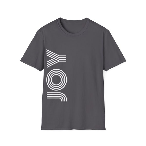 Joy / Vertikales T-Shirt / Grafisches Baumwollhemd / Lässiges schwarzes Top / Minimal typografisch