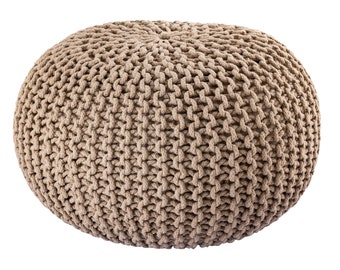 Strickhocker XXL Pouf Ø 55 H 37 cm Bodenkissen Sitzpouf Indoor Baumwolle nachhaltig recycelt : beige