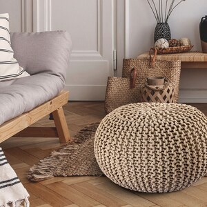 Sitzpouf Strickhocker Pouf Ø 45 H 30 cm Bodenkissen Indoor Baumwolle nachhaltig recycelt Bild 3