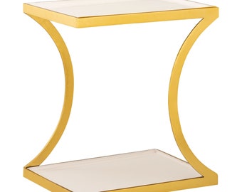 Couchtisch weiß Beistelltisch eckig 40 H 45 cm Lampentisch Sofatisch Tisch Metall gold