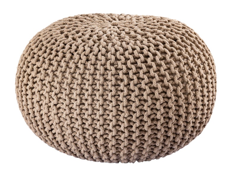 Sitzpouf Strickhocker Pouf Ø 45 H 30 cm Bodenkissen Indoor Baumwolle nachhaltig recycelt Bild 1