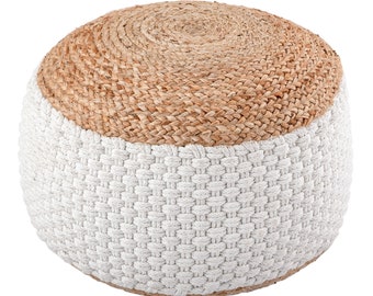 Sitzhocker natur/weiß Sitzpouf Jute rund 50 x H 35 cm Deko Hocker  Bodenkissen Fußhocker