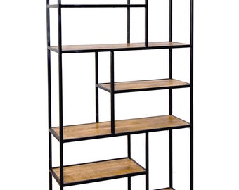 Bücherregal Stand Regal Bücherbord 100 x 193 x 36 cm Metall schwarz Holzböden massiv